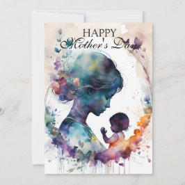 Cartão Madre de Aquarela e Arte Silhueta Infantil