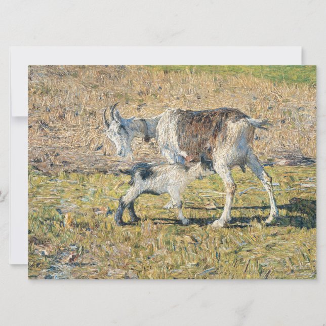 Cartão Madre Goat com seu Jovem Criança (por Segantini) (Frente)