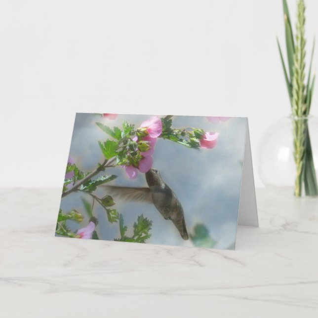 Cartão Madre Hummingbird e Flor Feliz Aniversário (Frente)