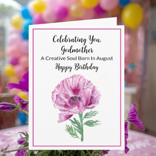 Cartão Madrinha Feliz Agosto Aniversário Roxo Poppy
