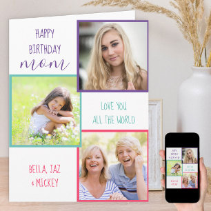 Cartão Mãe 3 Colagem de Fotografias Personalizada Anivers