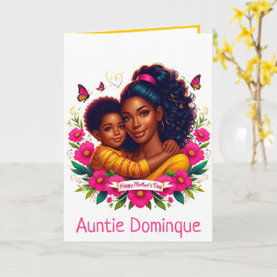 Cartão Mãe Afro-Americana e Filho Feliz Dia das Mães