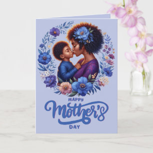 Cartão Mãe Afro-Americana e Filho Feliz Dia das Mães