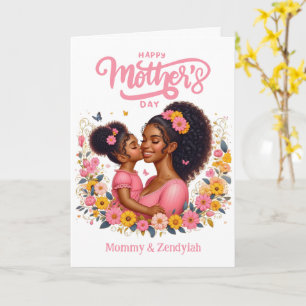Cartão Mãe Americana Africana e Dia de as mães Feliz Filh