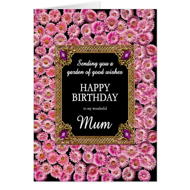 Cartão Mãe Aniversário Rosa Daisies (Frente)