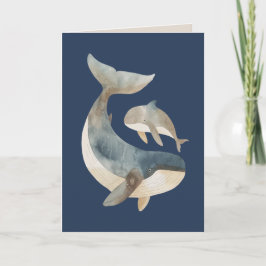 Cartão Mãe Baleia & Filhote com Foto Azul Marinho Dia das