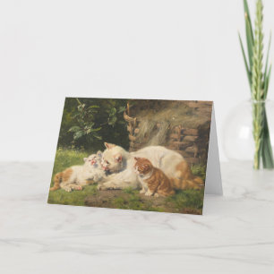 Cartão Mãe Cat com Kittens   Julius Adam, o Younger