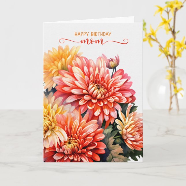 Cartão Mãe Chrysanthemums para o Aniversário de Novembro (Flor Amarela)