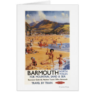 Cartão Mãe da cena da praia e miúdos British Rail