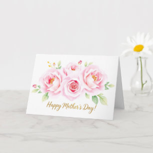 Cartão Mãe de Dia de as mães Watercolor Rose Bouquet