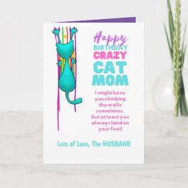 Cartão Mãe de Gato Engraçada Aniversário Esposa Do Marido