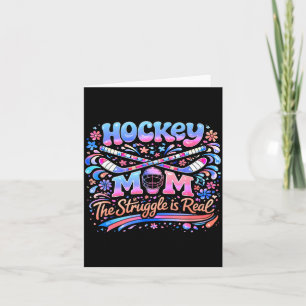 Cartão Mãe de Hockey Rosa Azul Retro 70s Groovy Vintage D