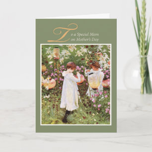 Cartão Mãe, Dia de as mães, Meninas no Jardim Flor, Vin