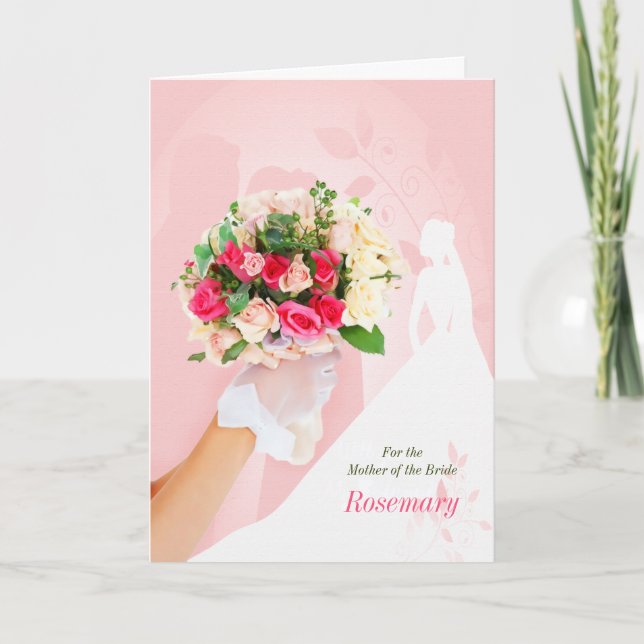 Cartão Mãe dos Parabéns da Noiva de Rosa (Frente)