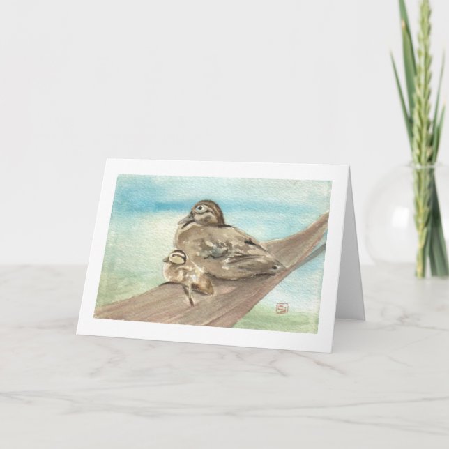 Cartão Mãe e Bebê Madeira Pato Notecard (Frente)