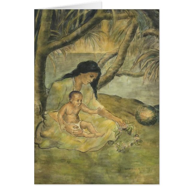 Cartão Mãe e criança havaianas - Charles W. Bartlett (Frente)