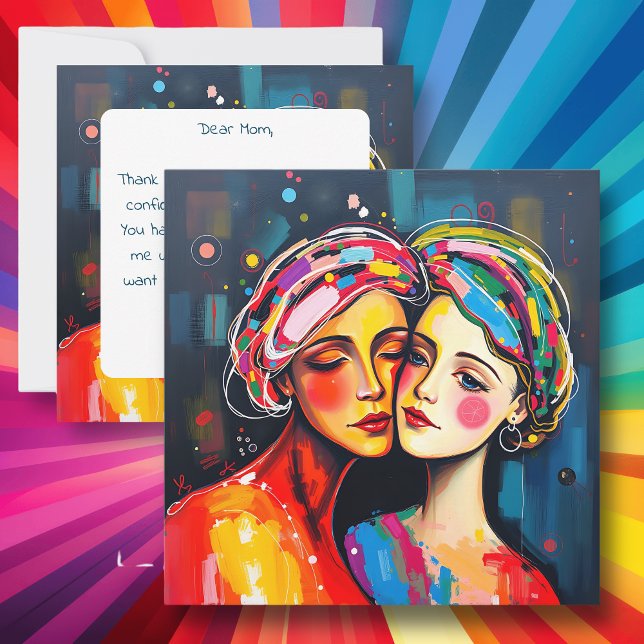 Cartão Mãe e Filha Abstrato Dia de as mães de arte (Criador carregado)