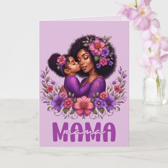 Cartão Mãe e Filha Afro-Americanas Dia das Mães (Orquídea)