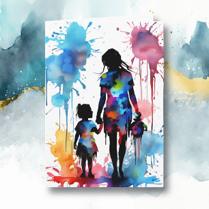 Cartão Mãe e Filha de Aquarela Dia das Mães