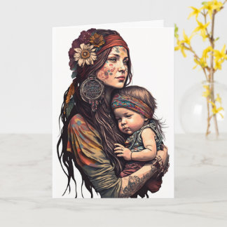 Cartão Mãe e Filha Hippy, Dia de as mães