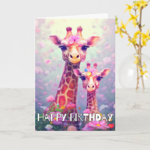 Cartão Mãe e Girafa Bonitas Feliz aniversário