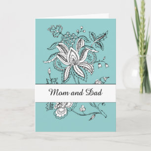 Cartão Mãe e Pai Casamento Obrigado com Flores no Teal