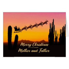 Cartão Mãe e Pai Natal Papai Noel Sobre o Deserto