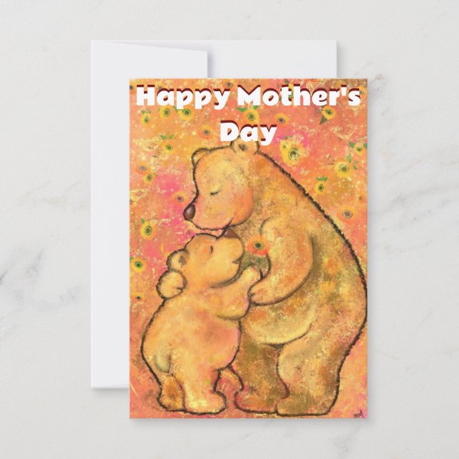 Cartão Mãe e Urso Bebê da Placa de dia de as mães - Abraç (Frente)