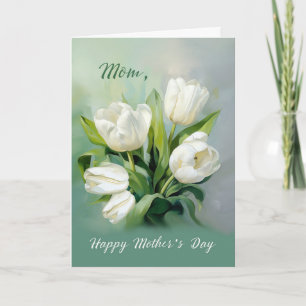 Cartão Mãe em Tulipas Brancas Dias de as mães em Aquarela