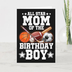 Cartão Mãe Estrela do Menino de Aniversário Sketll Futebo