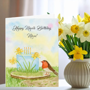 Cartão Mãe Feliz Aniversário Março Narcisos