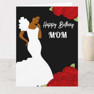 Cartão Mãe Glam Rosa vermelha African American Birthday C