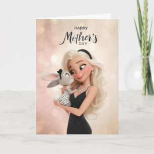 Cartão Mãe Loira Segurando Coelhinho Fofo Feliz Dia das M