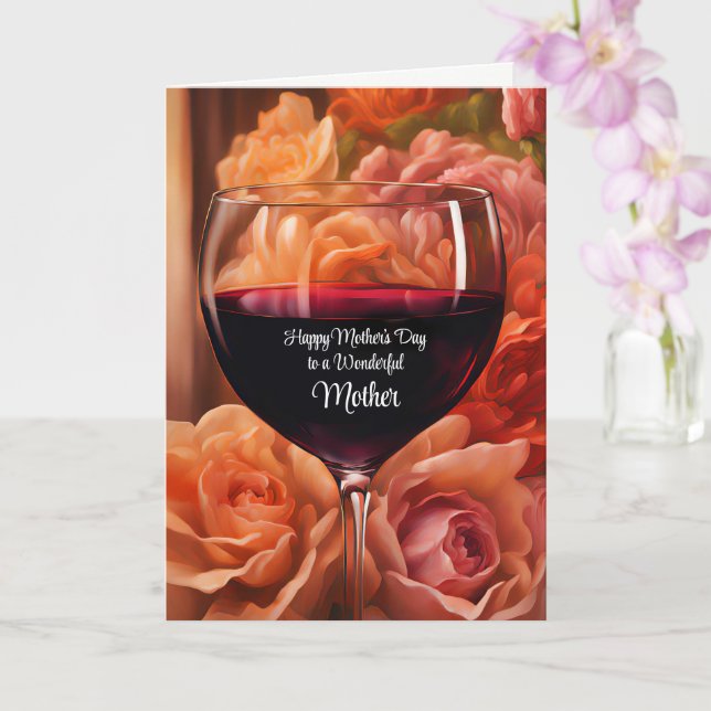 Cartão Mãe mãe Feliz dia de as mães com Vidro de Vinho (Orquídea)