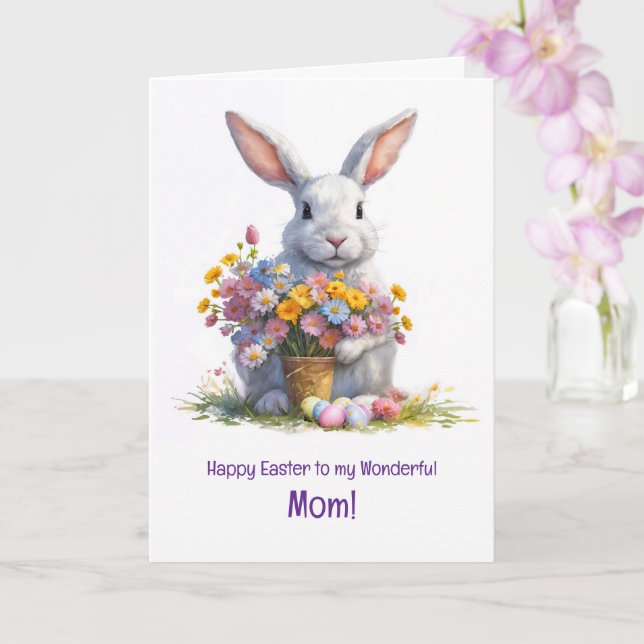 Cartão Mãe Mamãe Feliz Páscoa com Coelho Fofo  (Orquídea)