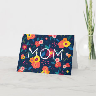 Cartão Mãe moderna Floral em Azul e Coral