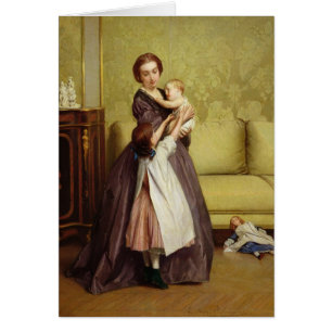 Cartão Mãe nova com suas crianças em um salão de beleza