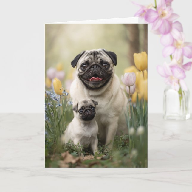 Cartão Mãe Pug Dia das Mães Amor (Orquídea)