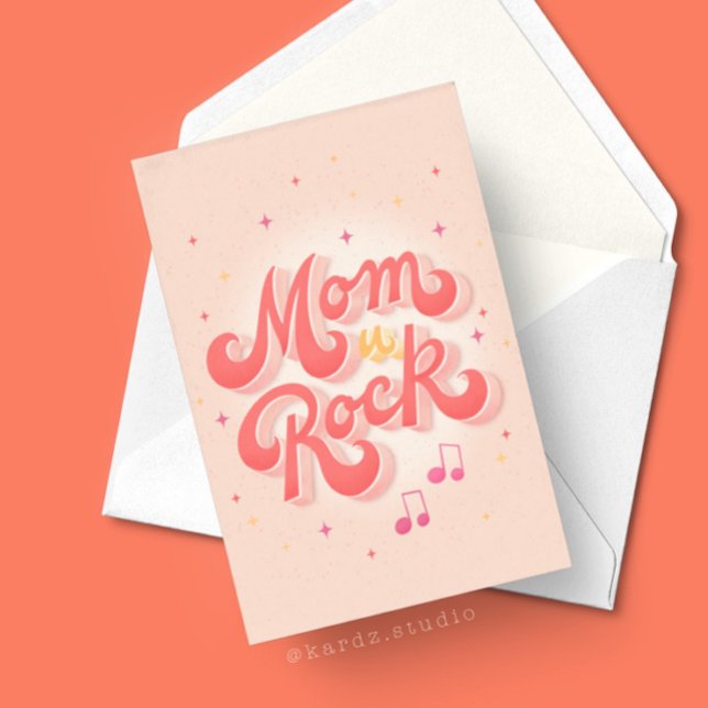 Cartão Mãe Você Rock Dia de as mães (Personalize this unique card for Mother´s Day. The image shows a 5x7 inch card. Message insige.)