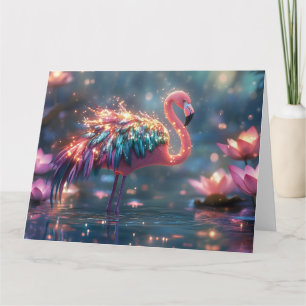 Cartão Magia Flamingo Fantasy Art com Pena Colorida