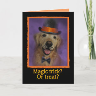 Cartão Mágica Trick ou Treat? Ouro Retriever Halloween