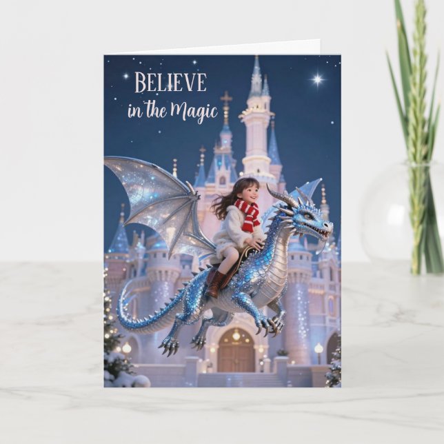 Cartão Magical Christmas Dragon Ride Card Youth Girl Xmas (Frente)