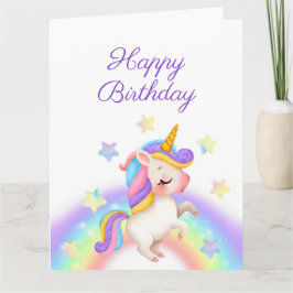 Cartão Magical Pastel Rainbow Stars Unicorn Birthday 