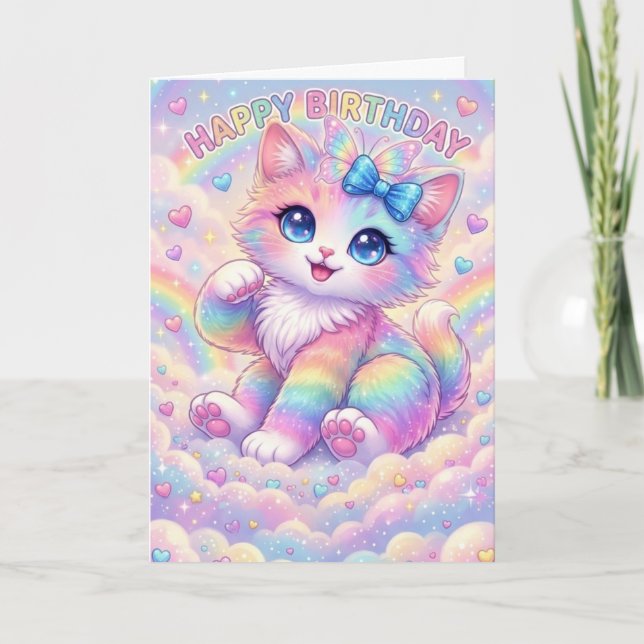 Cartão Magical Rainbow Kitten Children's Whimsical  (Frente)