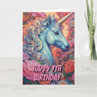 Cartão Magical Unicorn 7 Birthday dobrado