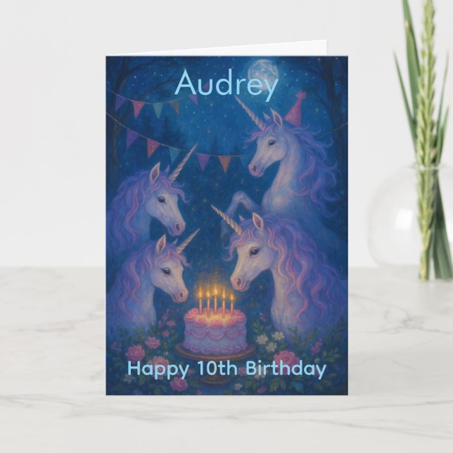 Cartão Magical Unicorns Mystical Customizable Birthday (Frente)