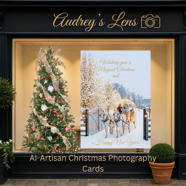 Cartão Magical Winter Carriage Ride Christmas Photo Card (Criador carregado)
