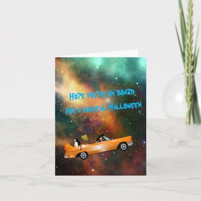 Cartão mágico de saudação de espaço de bruxas do H (Frente)