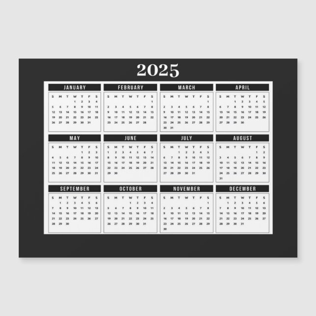 Cartão Magnético Branco Preto Moderno Calendário 2 (Frente)