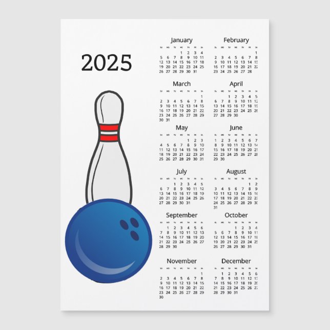 Cartão Magnético Calendário 2025 da Pin da boliche (Frente)